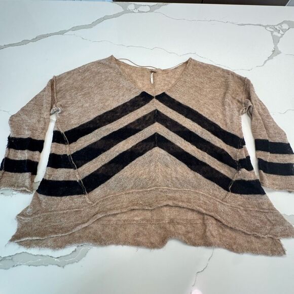 Free People Tan and Black Chevron Sweater - Picture 1 of 9